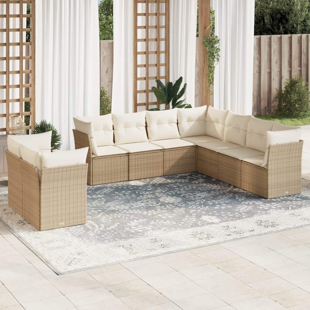 Set Divano da Giardino 9 pz con Cuscini Beige in Polyrattan - homemem39