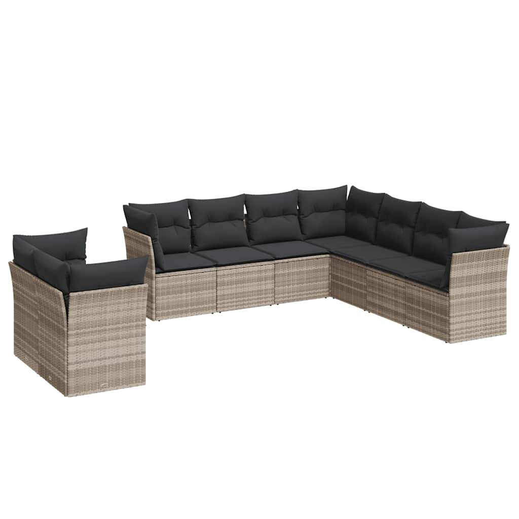 Set Divano da Giardino 9pz con Cuscini Grigio Chiaro Polyrattan - homemem39