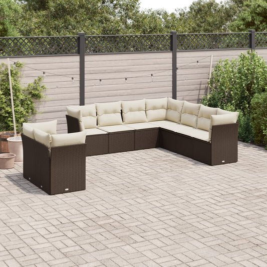 Set Divani da Giardino 9pz con Cuscini Marrone in Polyrattan - homemem39