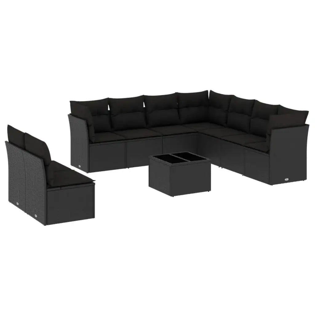 Set Divani da Giardino 10pz con Cuscini in Polyrattan Nero - homemem39