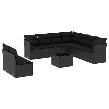 Set Divani da Giardino 10pz con Cuscini in Polyrattan Nero - homemem39