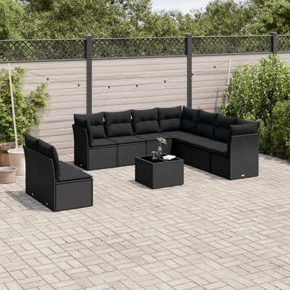 Set Divani da Giardino 10pz con Cuscini in Polyrattan Nero - homemem39