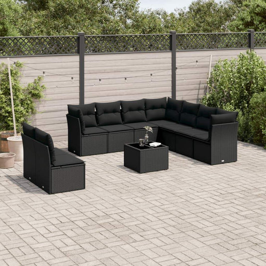 Set Divani da Giardino 10pz con Cuscini in Polyrattan Nero - homemem39