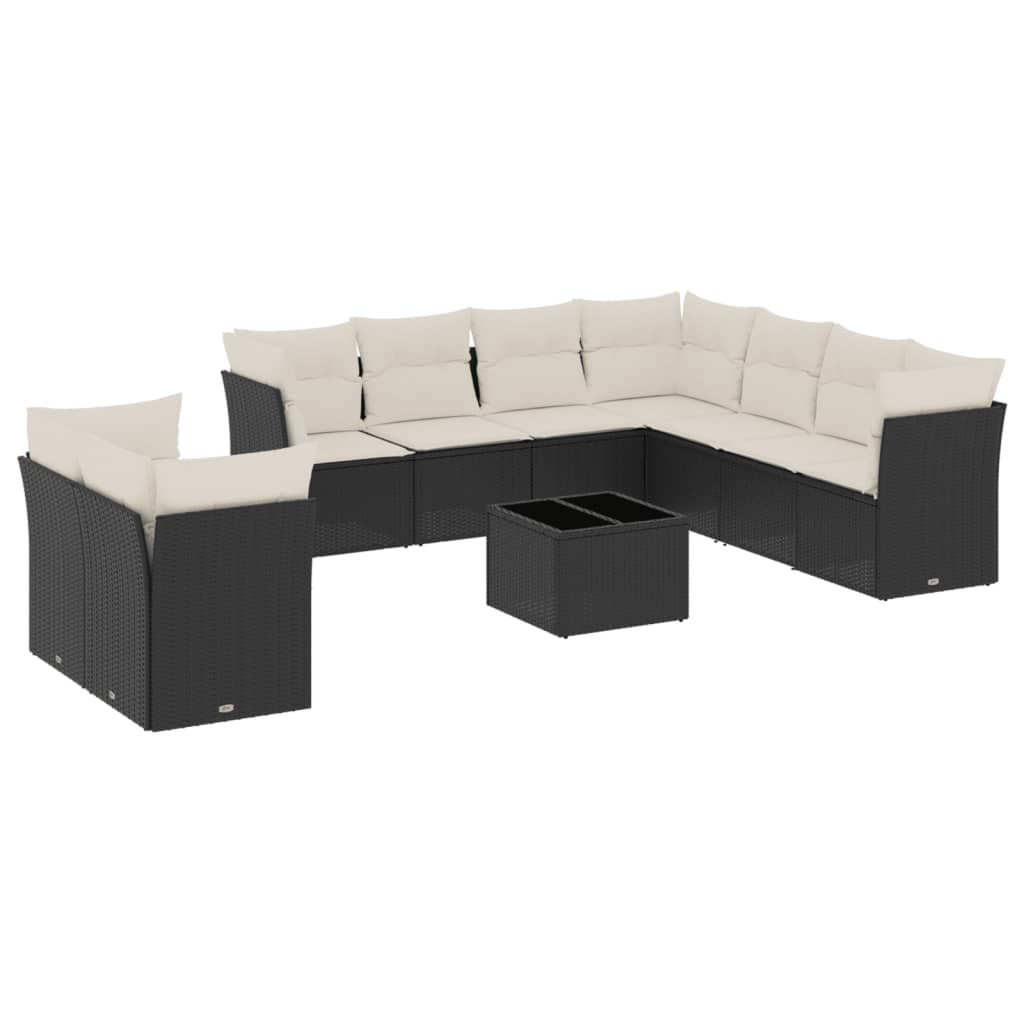 Set Divani da Giardino 10pz con Cuscini in Polyrattan Nero - homemem39
