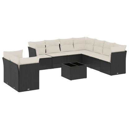 Set Divani da Giardino 10pz con Cuscini in Polyrattan Nero - homemem39