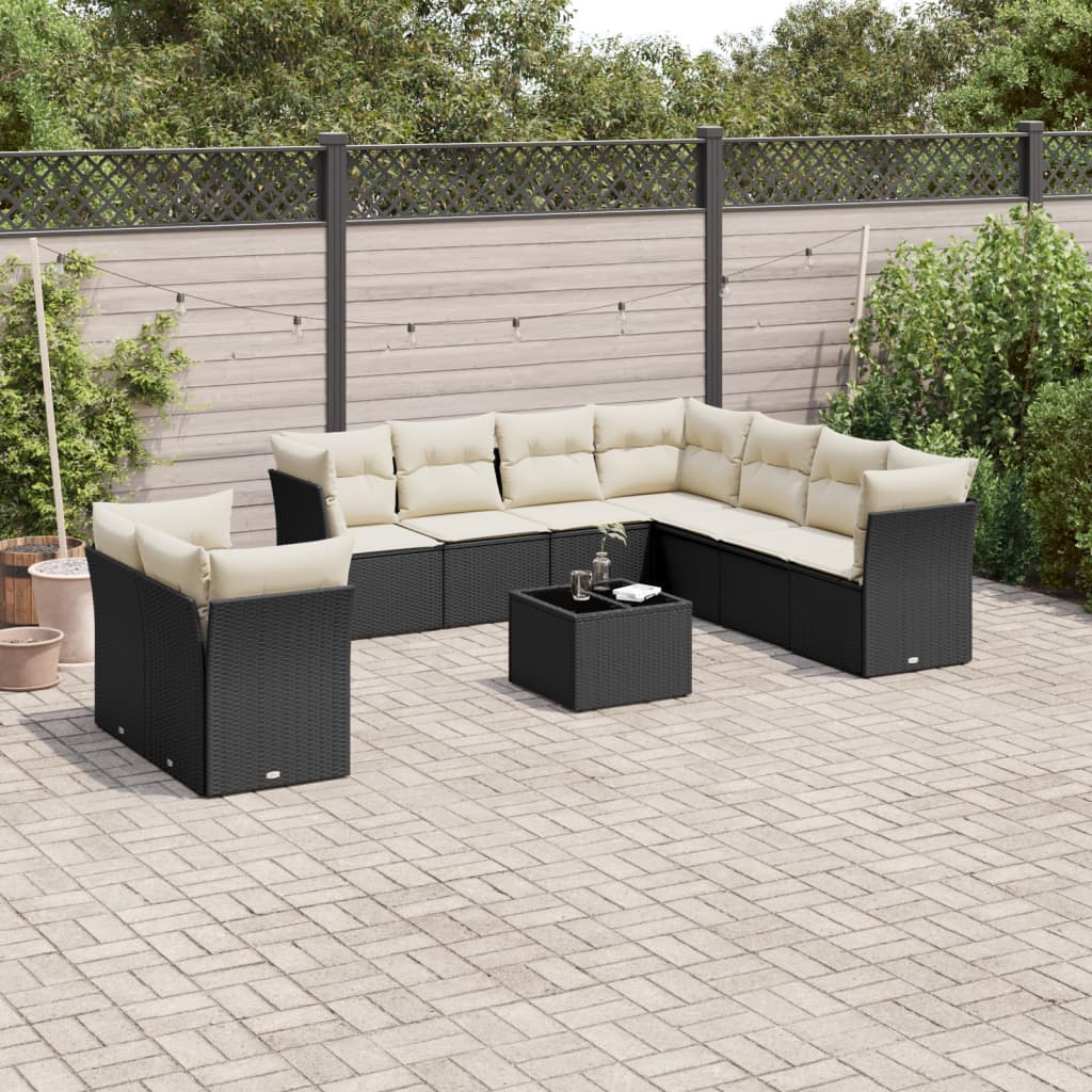 Set Divani da Giardino 10pz con Cuscini in Polyrattan Nero - homemem39