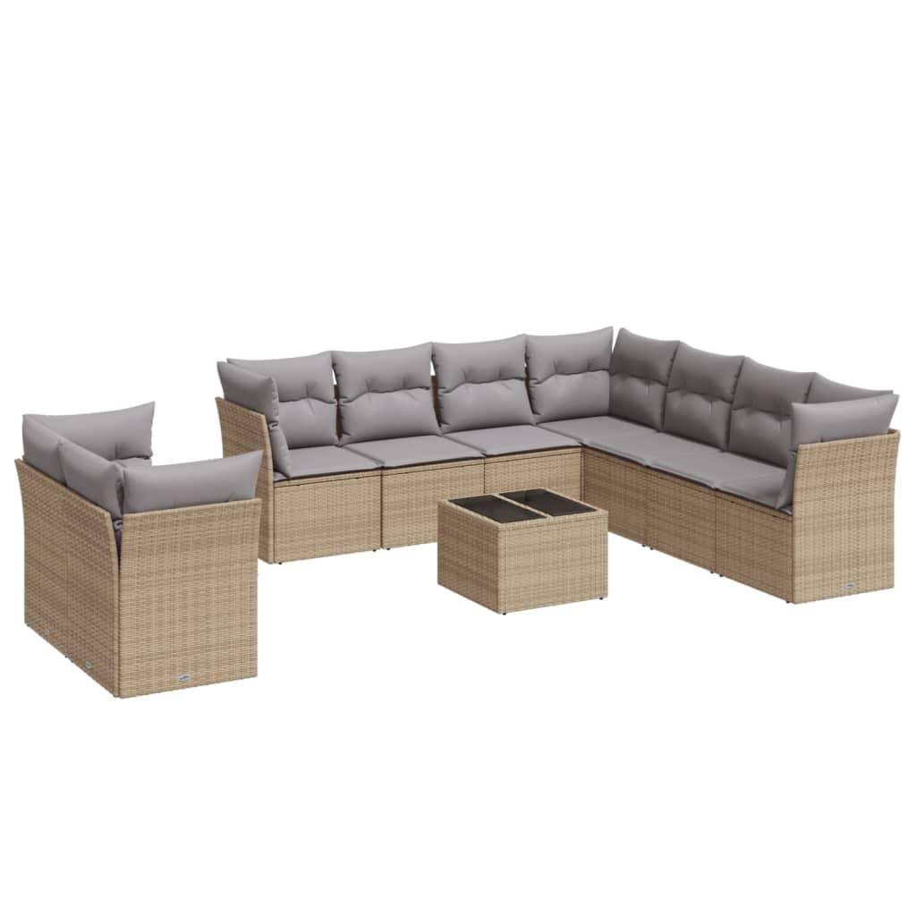 Set Divano da Giardino 10 pz con Cuscini Beige in Polyrattan - homemem39