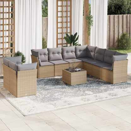 Set Divano da Giardino 10 pz con Cuscini Beige in Polyrattan - homemem39