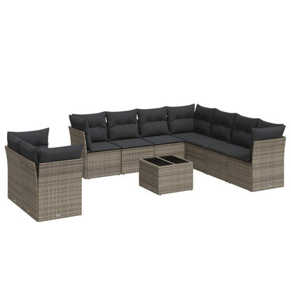 Set Divano da Giardino 10 pz con Cuscini Grigio in Polyrattan - homemem39