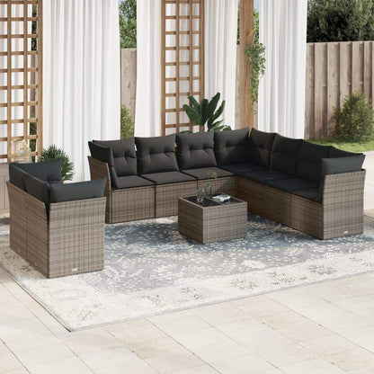 Set Divano da Giardino 10 pz con Cuscini Grigio in Polyrattan - homemem39