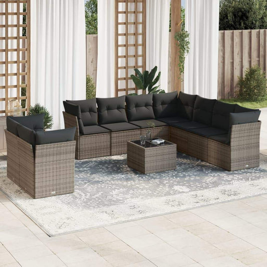 Set Divano da Giardino 10 pz con Cuscini Grigio in Polyrattan - homemem39
