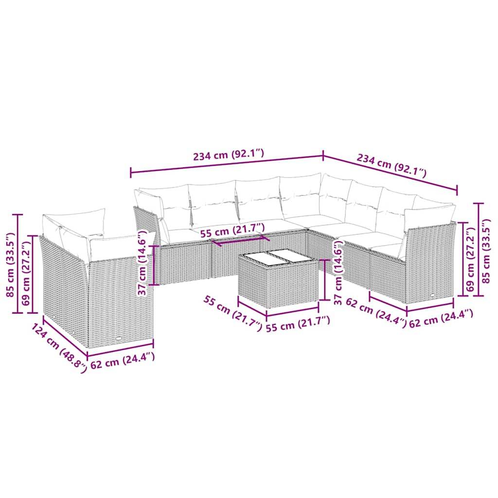 Set Divano Giardino 10 pz con Cuscini Grigio Chiaro Polyrattan - homemem39