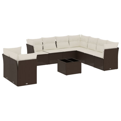 Set Divani da Giardino 10pz con Cuscini in Polyrattan Marrone - homemem39