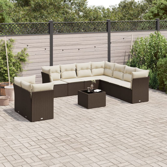 Set Divani da Giardino 10pz con Cuscini in Polyrattan Marrone - homemem39
