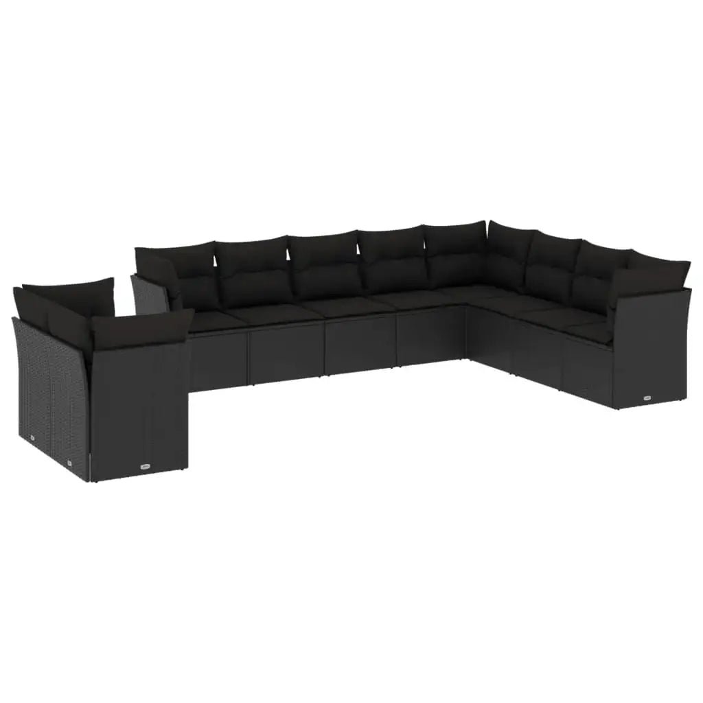 Set Divani da Giardino 10pz con Cuscini in Polyrattan Nero - homemem39