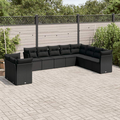 Set Divani da Giardino 10pz con Cuscini in Polyrattan Nero - homemem39