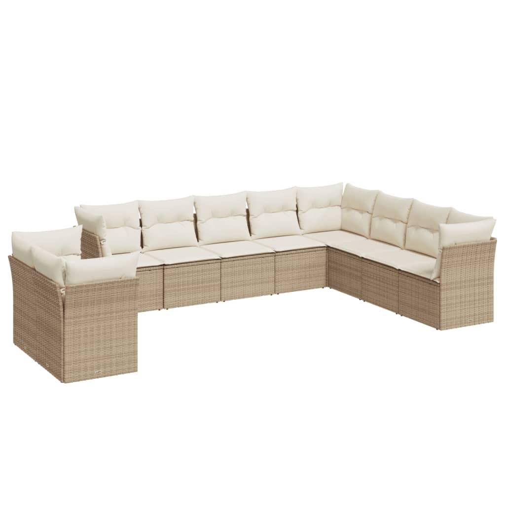Set Divano da Giardino 10 pz con Cuscini Beige in Polyrattan - homemem39