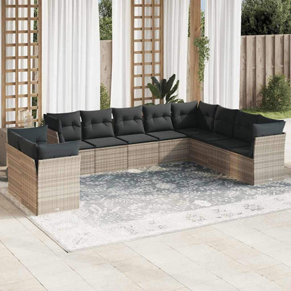 Set Divano Giardino 10 pz con Cuscini Grigio Chiaro Polyrattan - homemem39