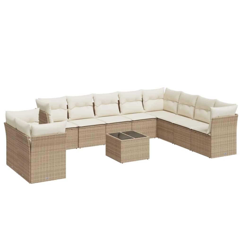 Set Divani da Giardino 11 pz con Cuscini Beige in Polyrattan - homemem39