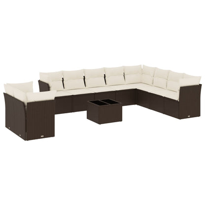 Set Divani da Giardino 11 pz con Cuscini Polyrattan Marrone - homemem39