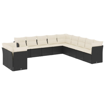 Set Divani da Giardino 11 pz con Cuscini in Polyrattan Nero - homemem39