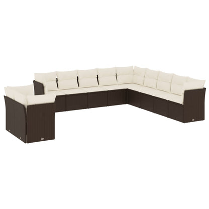 Set Divani da Giardino 11 pz con Cuscini Polyrattan Marrone - homemem39