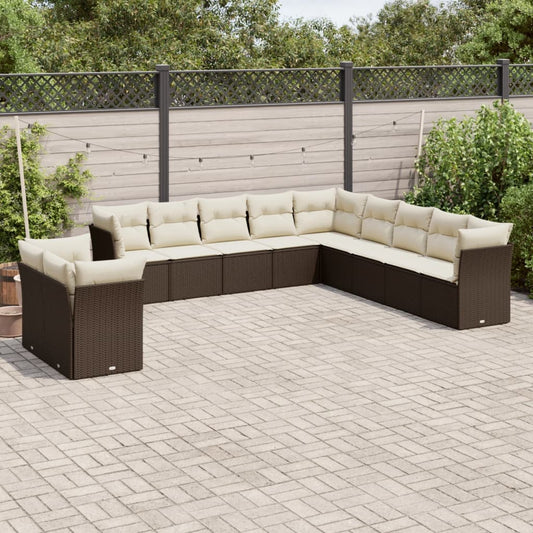 Set Divani da Giardino 11 pz con Cuscini Polyrattan Marrone - homemem39