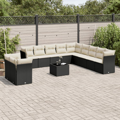 Set Divani da Giardino 12 pz con Cuscini Nero in Polyrattan - homemem39