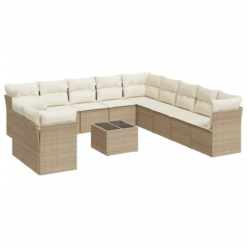 Set Divani da Giardino 12 pz con Cuscini Beige in Polyrattan - homemem39