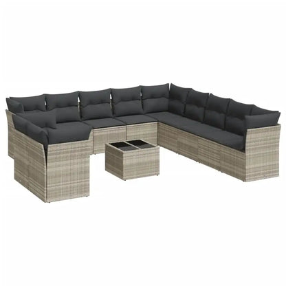 Set Divano Giardino 12 pz con Cuscini Grigio Chiaro Polyrattan - homemem39