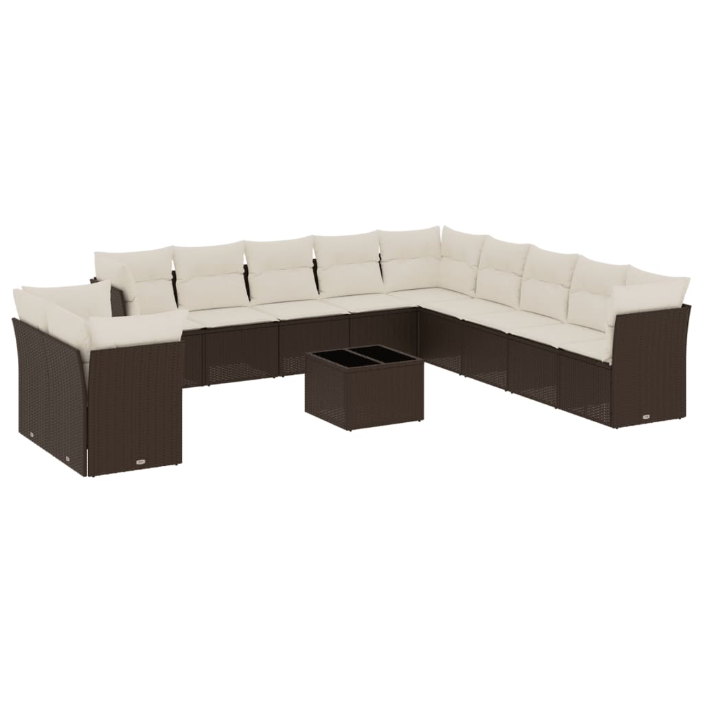 Set Divani da Giardino 12 pz con Cuscini Marrone in Polyrattan - homemem39