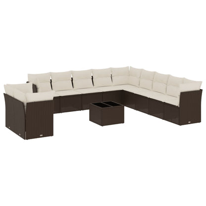 Set Divani da Giardino 12 pz con Cuscini Marrone in Polyrattan - homemem39