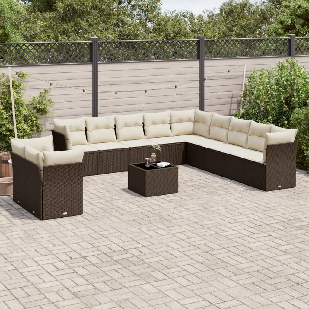 Set Divani da Giardino 12 pz con Cuscini Marrone in Polyrattan - homemem39