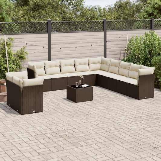 Set Divani da Giardino 12 pz con Cuscini Marrone in Polyrattan - homemem39