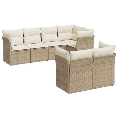 Set Divani da Giardino 7 pz con Cuscini Beige in Polyrattan - homemem39
