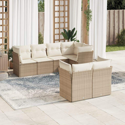 Set Divani da Giardino 7 pz con Cuscini Beige in Polyrattan - homemem39