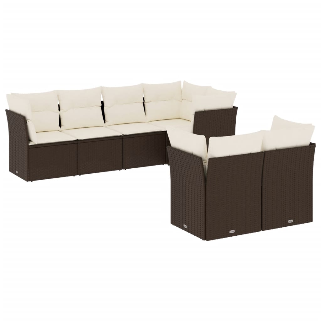 Set Divani da Giardino 7 pz con Cuscini Marrone in Polyrattan - homemem39