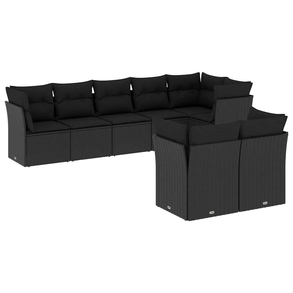 Set Divani da Giardino con Cuscini 8 pz Nero in Polyrattan | homemem39
