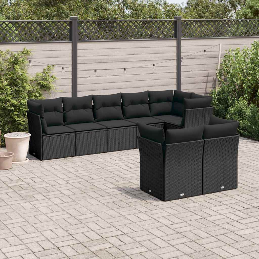 Set Divani da Giardino con Cuscini 8 pz Nero in Polyrattan | homemem39