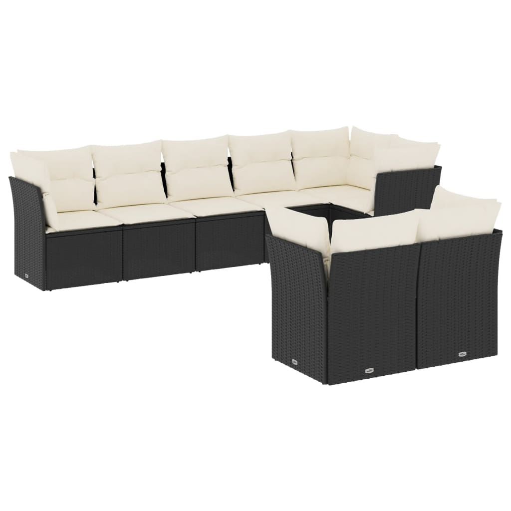 Set Divani da Giardino con Cuscini 8 pz Nero in Polyrattan | homemem39
