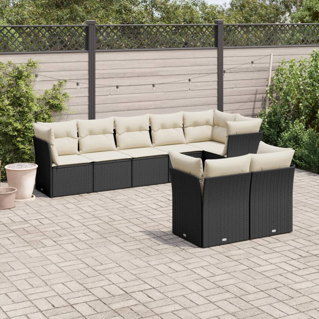 Set Divani da Giardino con Cuscini 8 pz Nero in Polyrattan | homemem39