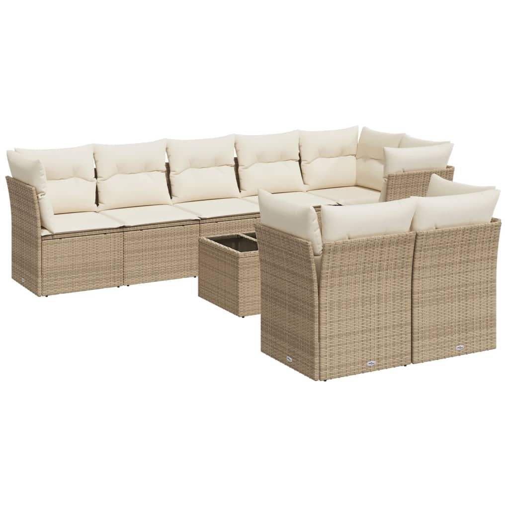 Set Divano da Giardino 9 pz con Cuscini Beige in Polyrattan - homemem39
