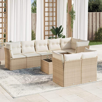 Set Divano da Giardino 9 pz con Cuscini Beige in Polyrattan - homemem39