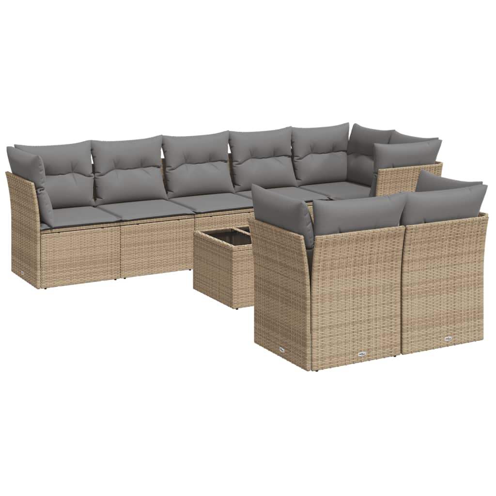 Set Divano da Giardino 9 pz con Cuscini Beige in Polyrattan - homemem39