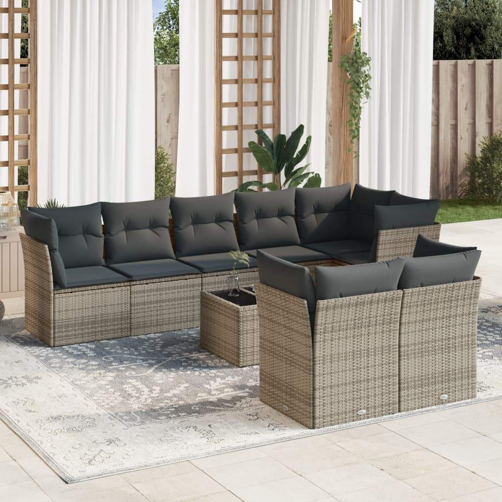 Set Divano da Giardino 9 pz con Cuscini Grigio in Polyrattan - homemem39