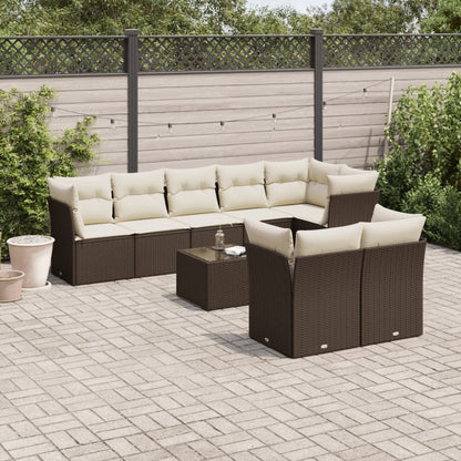 Set Divani da Giardino 9pz con Cuscini Marrone in Polyrattan - homemem39