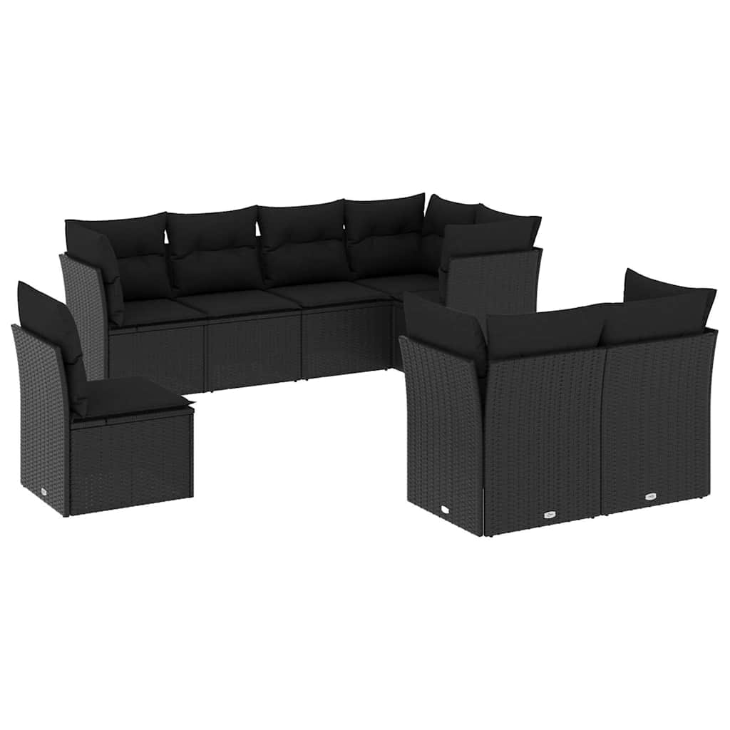 Set Divani da Giardino con Cuscini 8 pz Nero in Polyrattan | homemem39