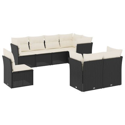 Set Divani da Giardino con Cuscini 8 pz Nero in Polyrattan | homemem39