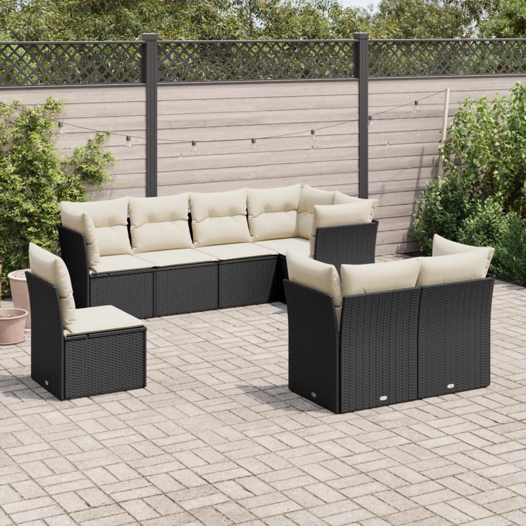 Set Divani da Giardino con Cuscini 8 pz Nero in Polyrattan | homemem39