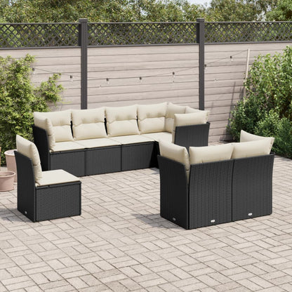 Set Divani da Giardino con Cuscini 8 pz Nero in Polyrattan | homemem39